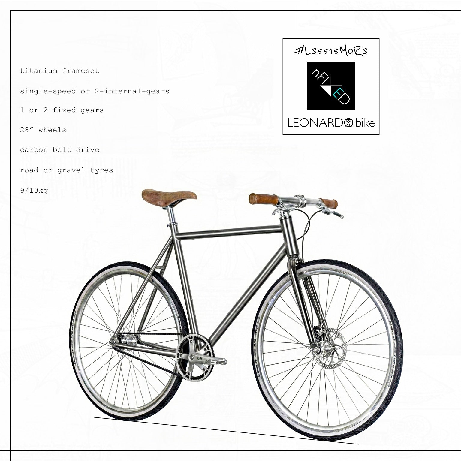 "LEONARDO-PURA" SINGLE-SPEED / 2-SPEED / 1/2-FIXED-GEARS BELT-DRIVE TITANIUM BIKE NFIXED.COM  #L35515M0R3