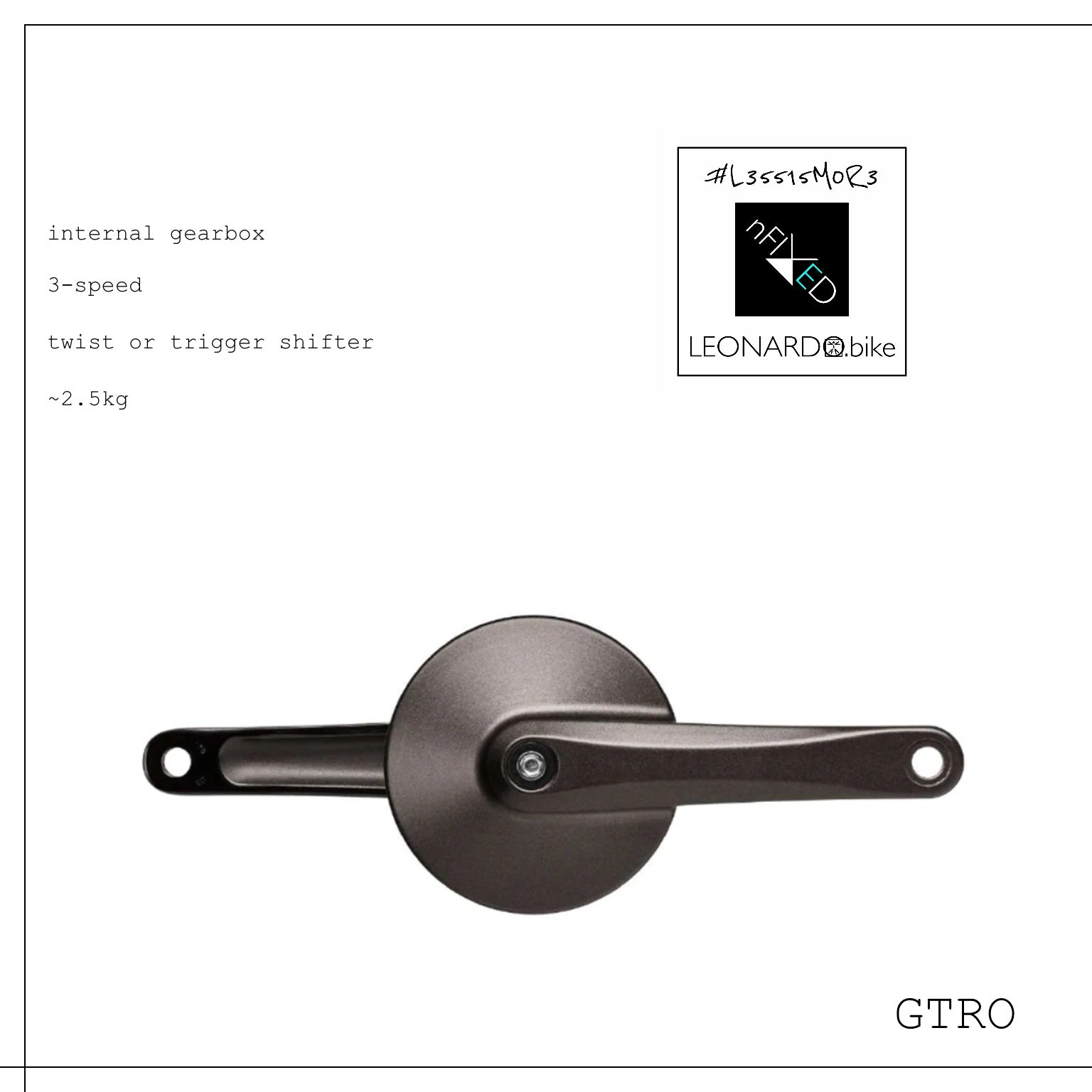 NEW-GTRO 3.SPEED INTERNAL CHAIN-SET GEARBOX (FORMERLY EFNEO) NFIXED.COM  #L35515M0R3