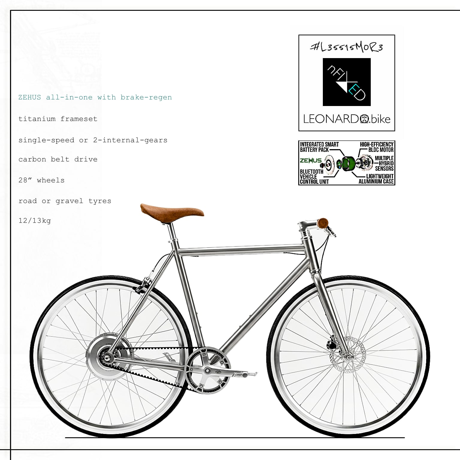E:LEONARDO GEN3.ZEHUS 1/2.SPD/BELT/Ti SMART E:BIKE