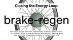 Graphic of an electric bicycle rear wheel hub showing regenerative braking recovering kinetic energy to recharge the integrated battery