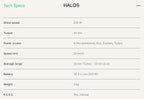 Technical specifications table showing a 250 W motor, 40 Nm torque, 25 km/h limit, 30–50 km range and 36 V battery.