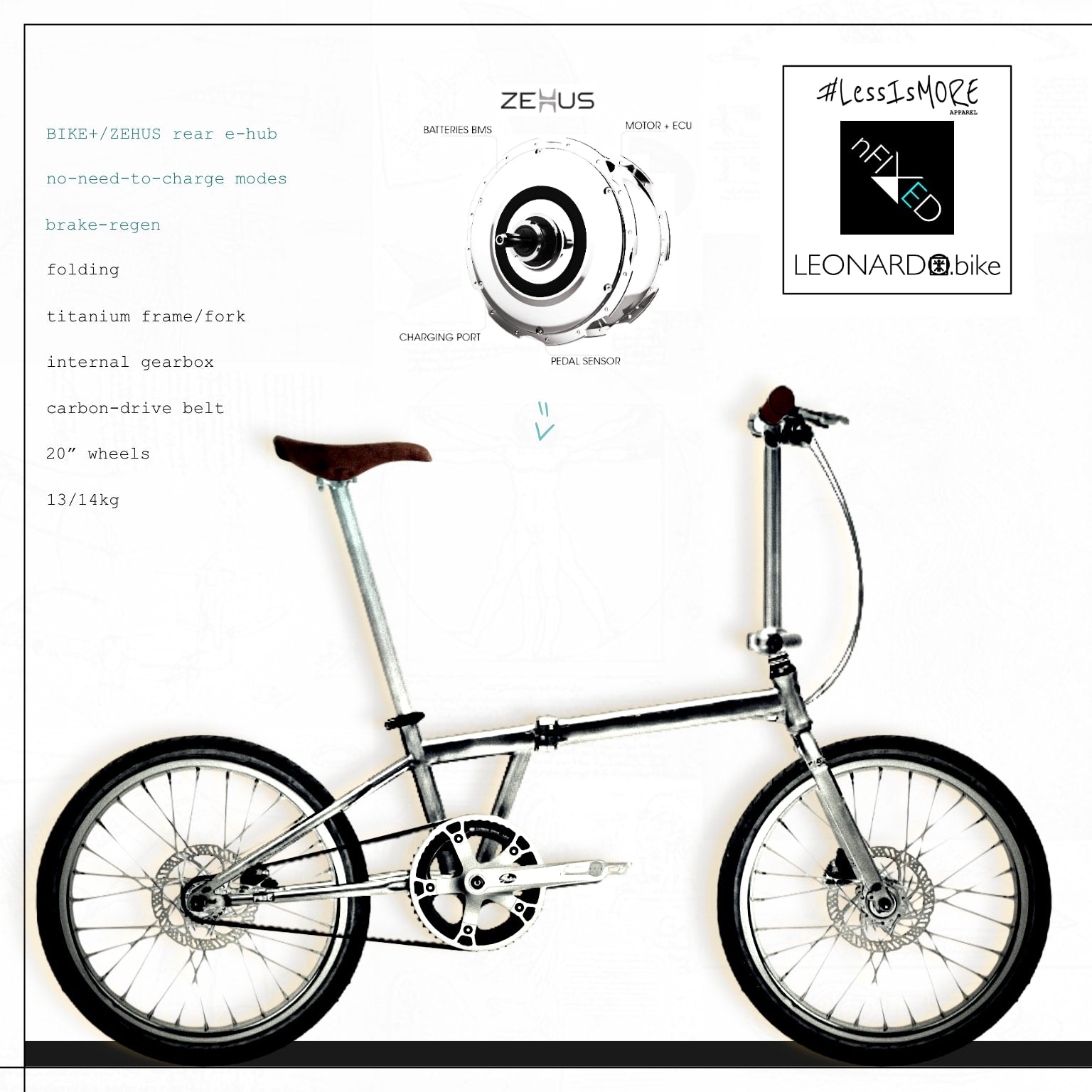 "BIKE+/ZEHUS A.I.O. FOLDING LEONARDO" titanium electric-bike