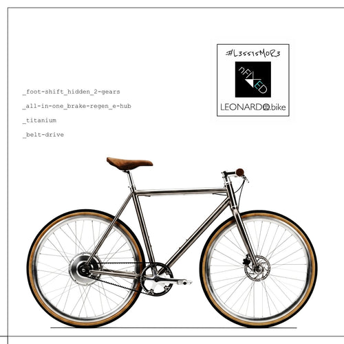 2-speed E:Leonardo titanium e-bike with Gen3 Zehus rear hub, brown saddle and tan-wall tyres