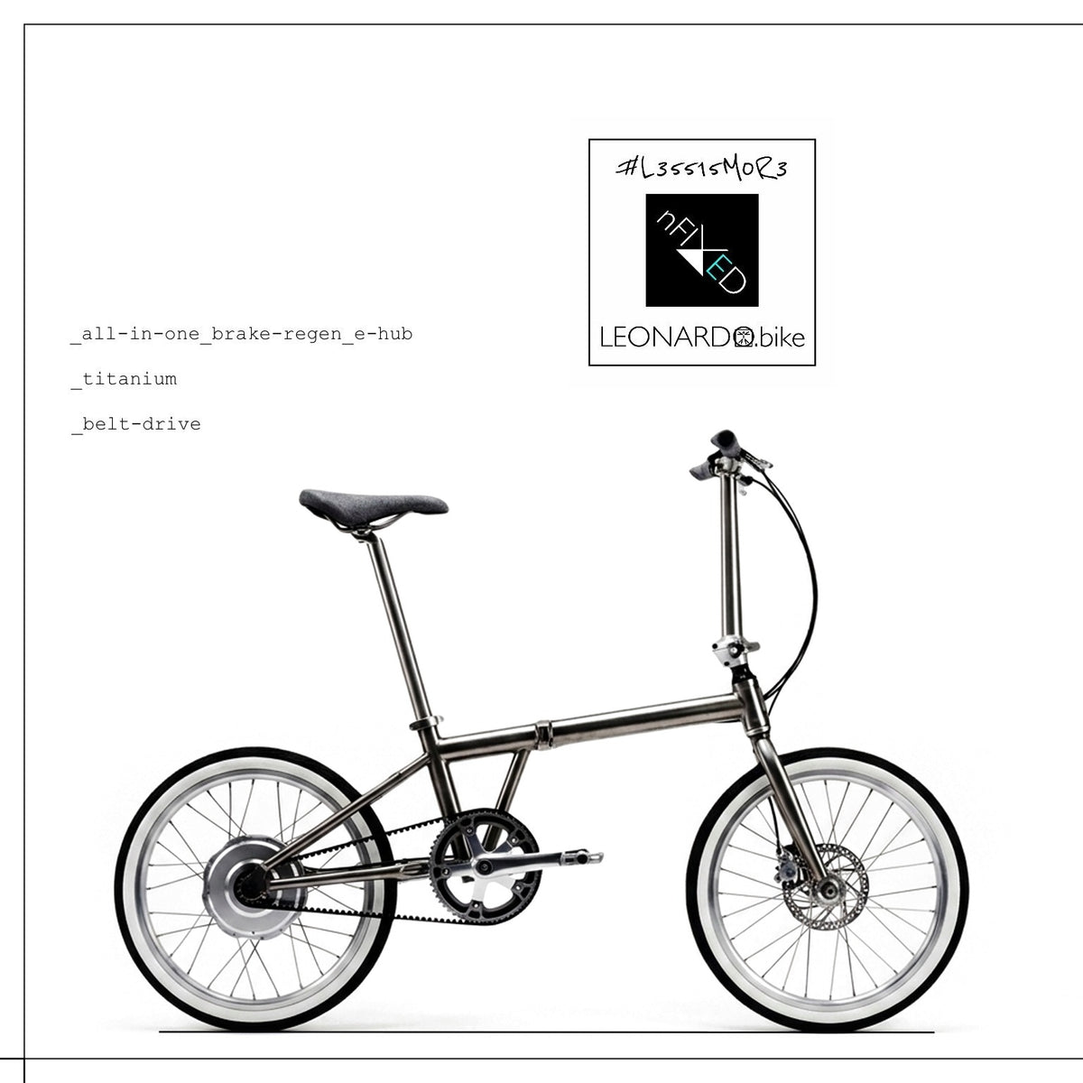 E:Foldi.Leo titanium folding e-bike with Gen3 Zehus rear hub, side view
