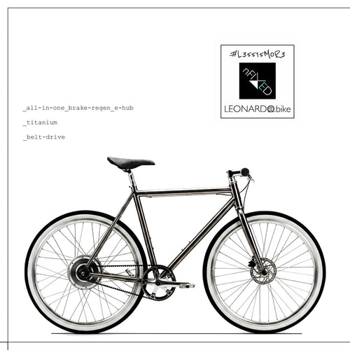 E:Leonardo titanium belt-drive e-bike with Gen3 Zehus rear hub, side view