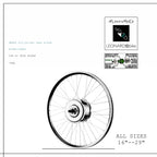 ZEHUS Gen3 all-in-one rear e-conversion smart wheel shown with size range and technical specification graphics on white